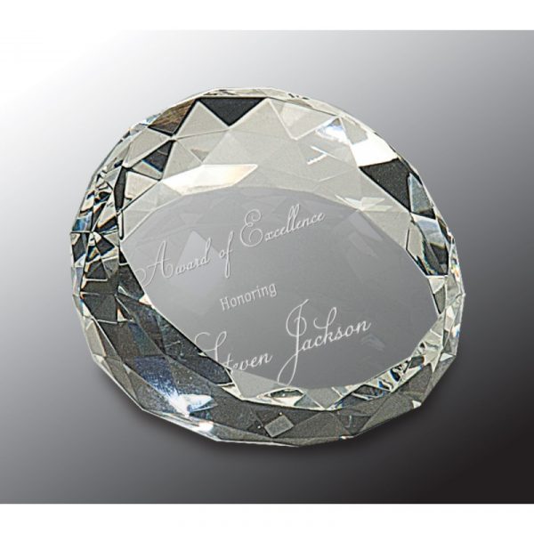 2 1/2" x 1 3/4" Clear Round Crystal Facet Paperweight